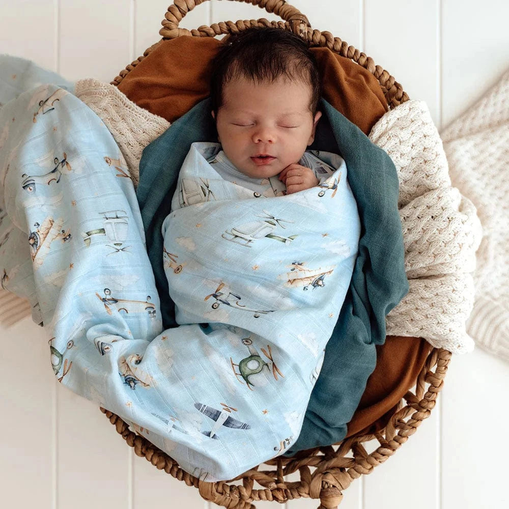 Snuggle Hunny Kids Linen Sheets Taking Flight Organic Muslin Wrap