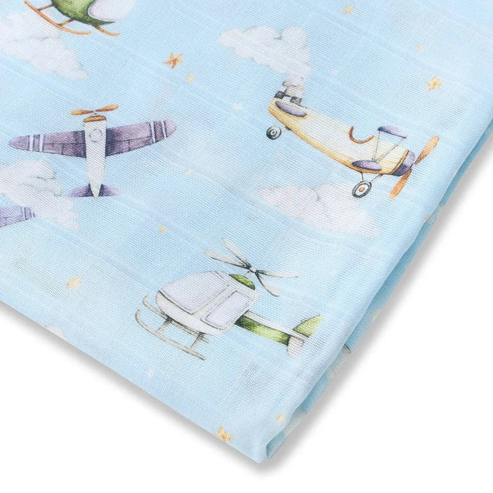Snuggle Hunny Kids Linen Sheets Taking Flight Organic Muslin Wrap