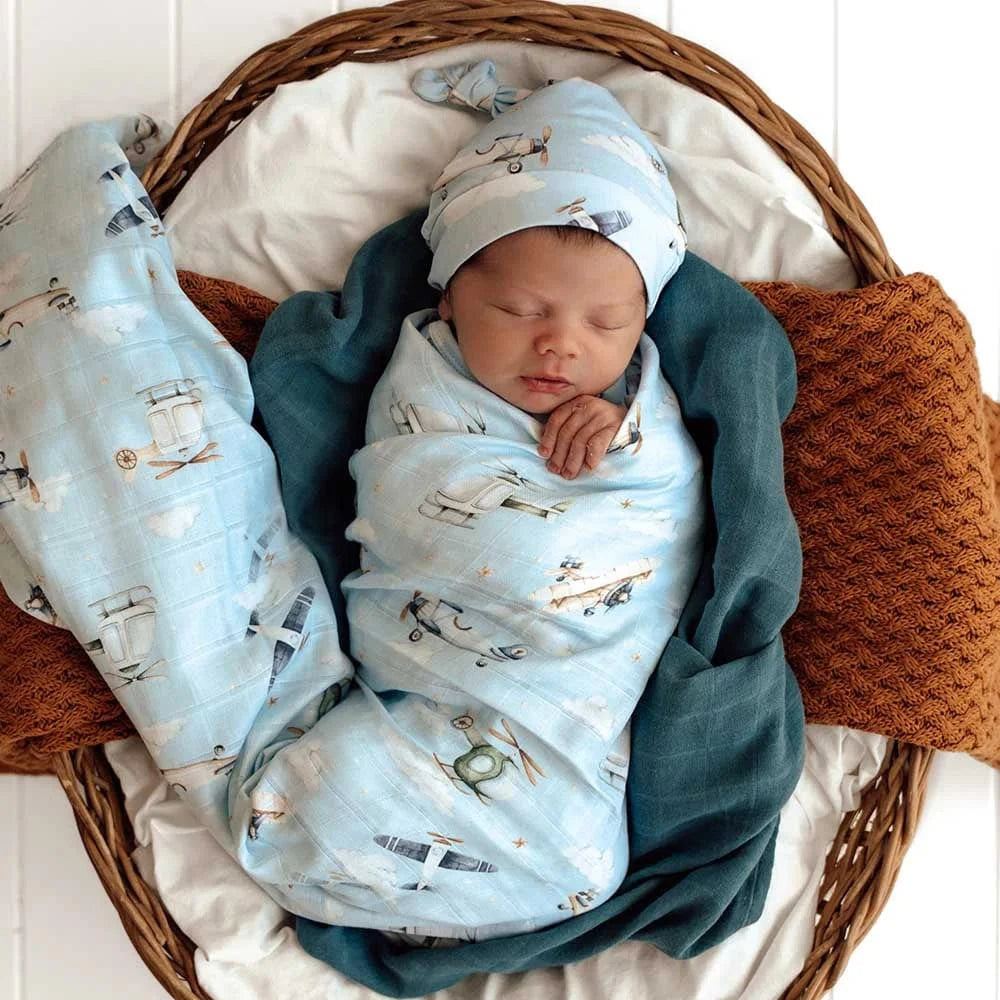Snuggle Hunny Kids Linen Sheets Taking Flight Organic Muslin Wrap