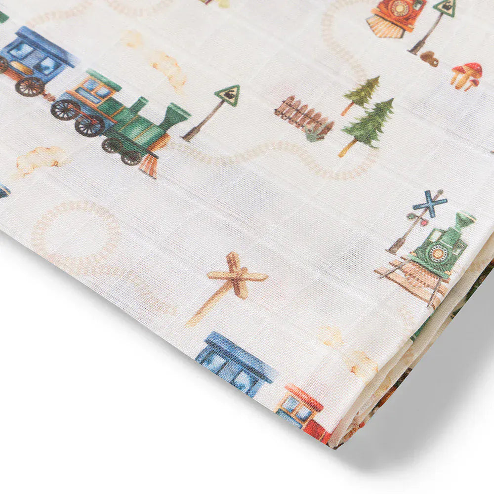Snuggle Hunny Kids Linen Sheets Trains Organic Muslin Wrap