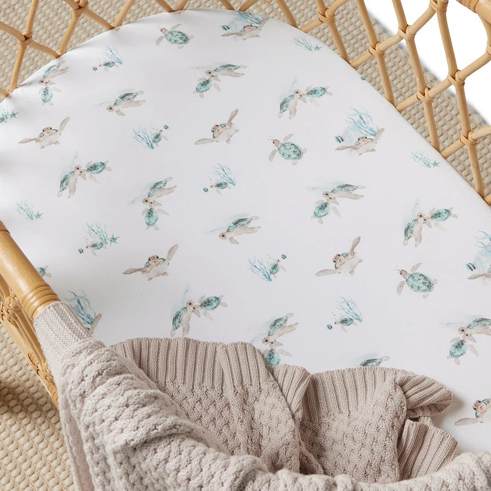 Snuggle Hunny Kids Linen Sheets Turtle Organic Bassinet Sheet / Change Pad Cover