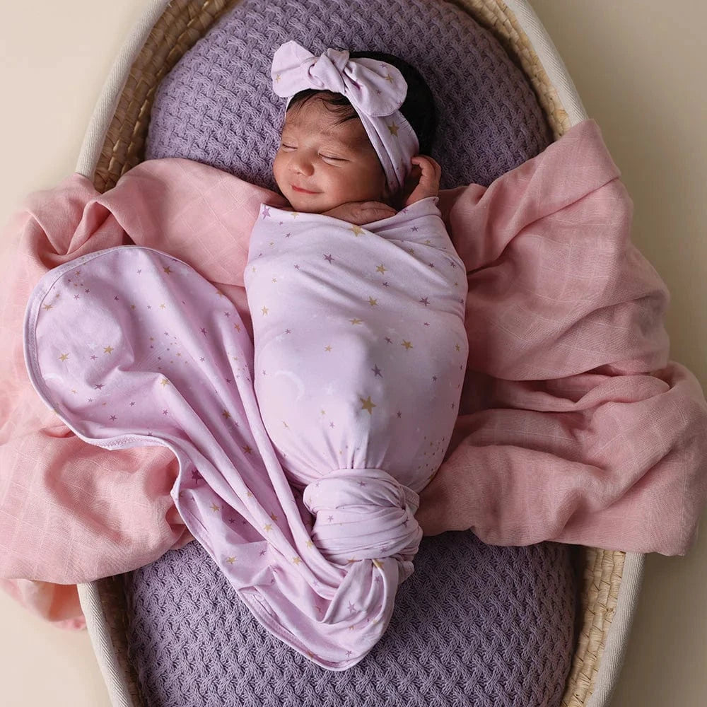 Snuggle Hunny Kids Linen Sheets Twinkle Organic Jersey Wrap & Topknot Set