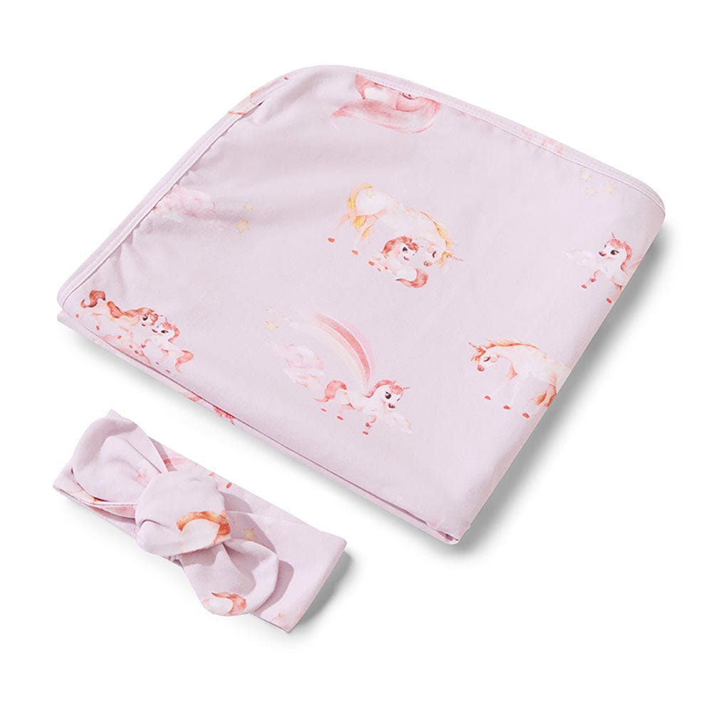 Snuggle Hunny Kids Linen Sheets Unicorn Organic Jersey Wrap & Topknot Set