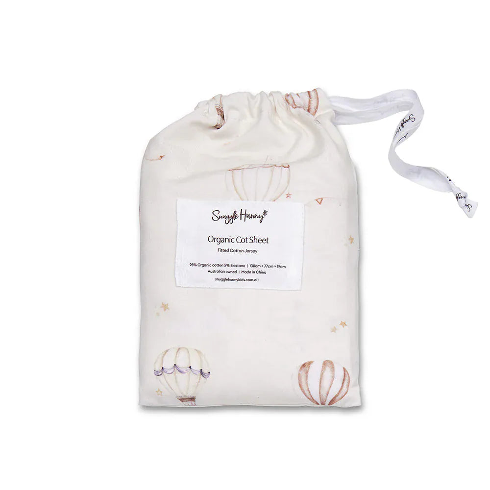 Snuggle Hunny Kids Linen Sheets Up & Away Organic Fitted Cot Sheet