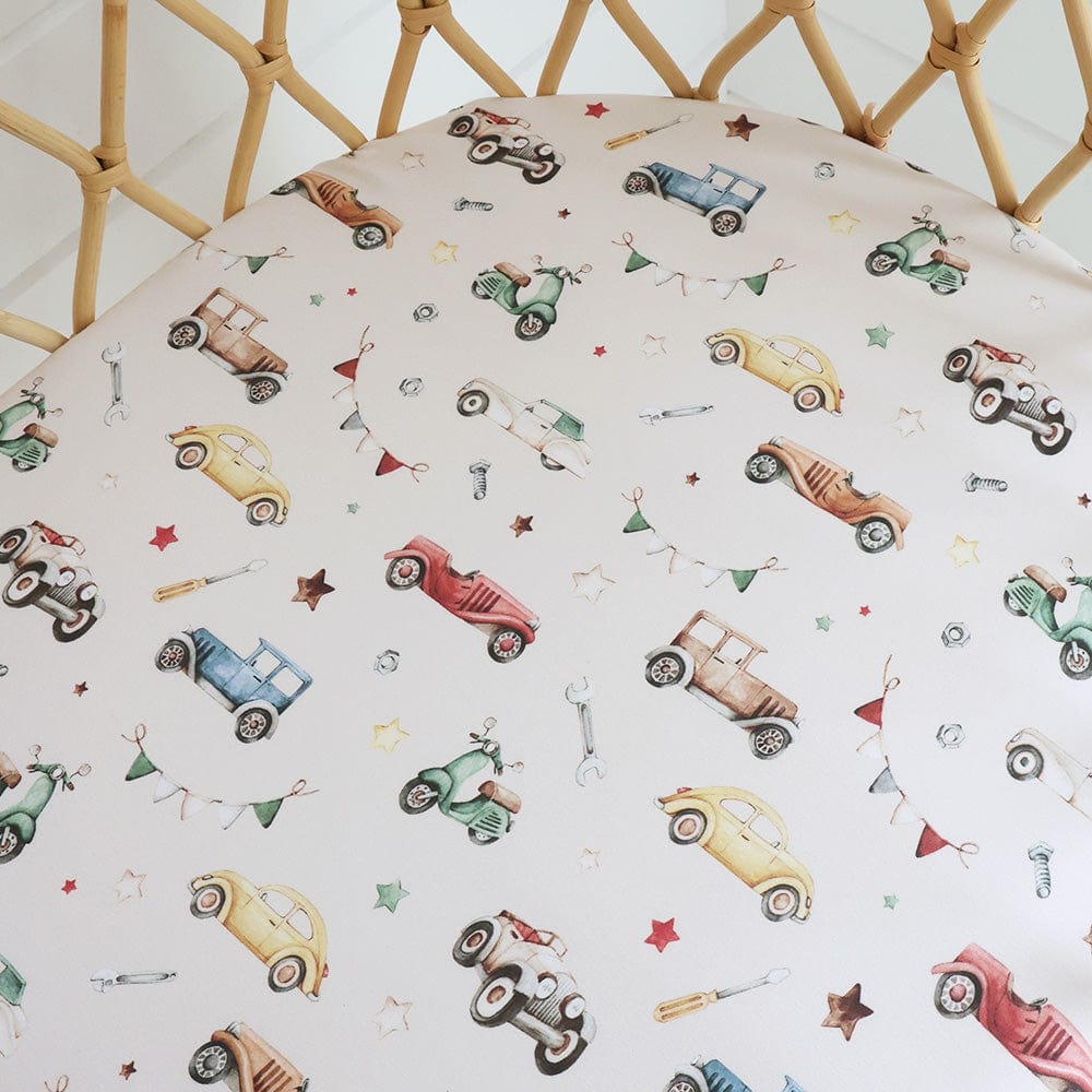 Snuggle Hunny Kids Linen Sheets Vintage Cars Bassinet Sheet / Change Pad Cover