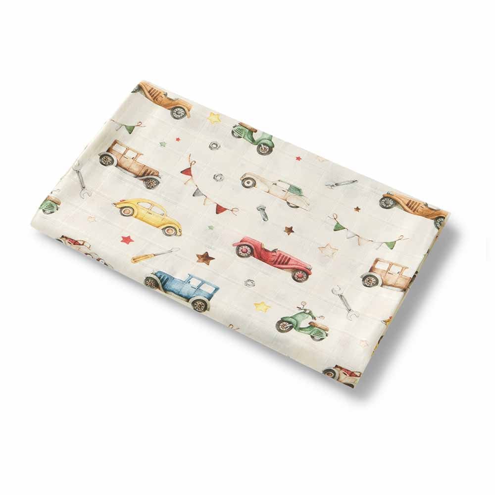 Snuggle Hunny Kids Linen Sheets Vintage Cars Organic Muslin Wrap