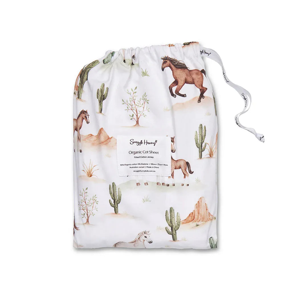 Snuggle Hunny Kids Linen Sheets Wild Horses Organic Fitted Cot Sheet