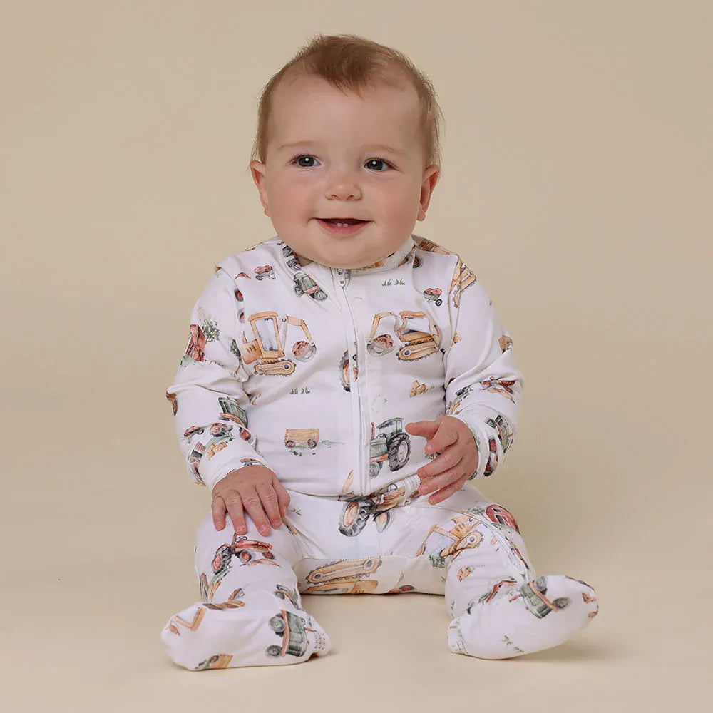 Snuggle Hunny Kids Unisex Onesie Diggers & Tractors Organic Snuggle Sleepsuit Zip Footie