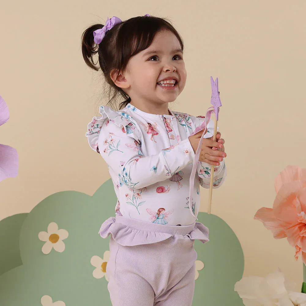 Snuggle Hunny Kids Unisex Onesie Fairy Garden Long Sleeve Organic Bodysuit with Frill