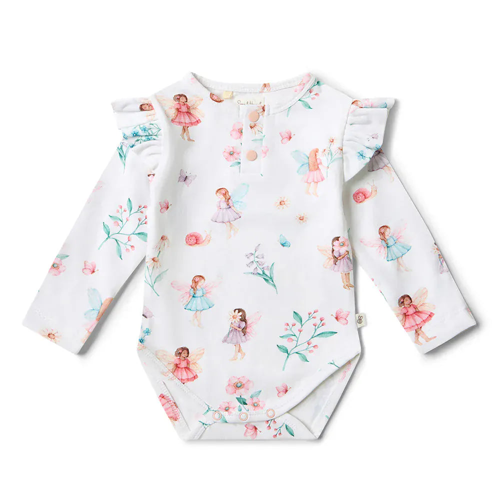 Snuggle Hunny Kids Unisex Onesie Fairy Garden Long Sleeve Organic Bodysuit with Frill