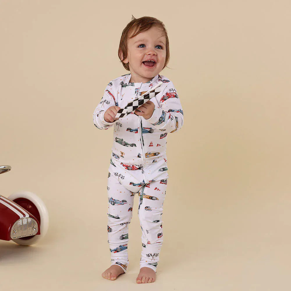 Snuggle Hunny Kids Unisex Onesie Little Racers Organic Snugglesuit Convertible Romper