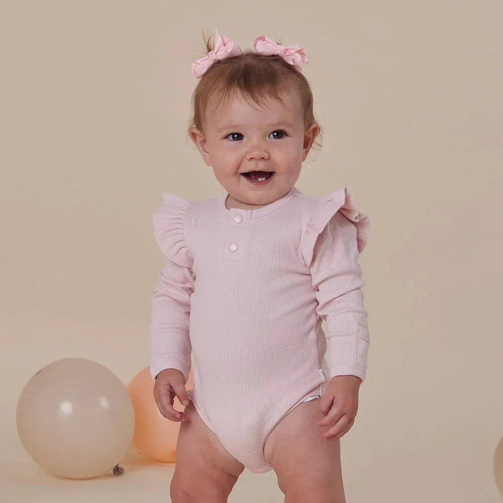 Snuggle Hunny Kids Unisex Onesie NB Baby Pink Long Sleeve Organic Bodysuit with Frill