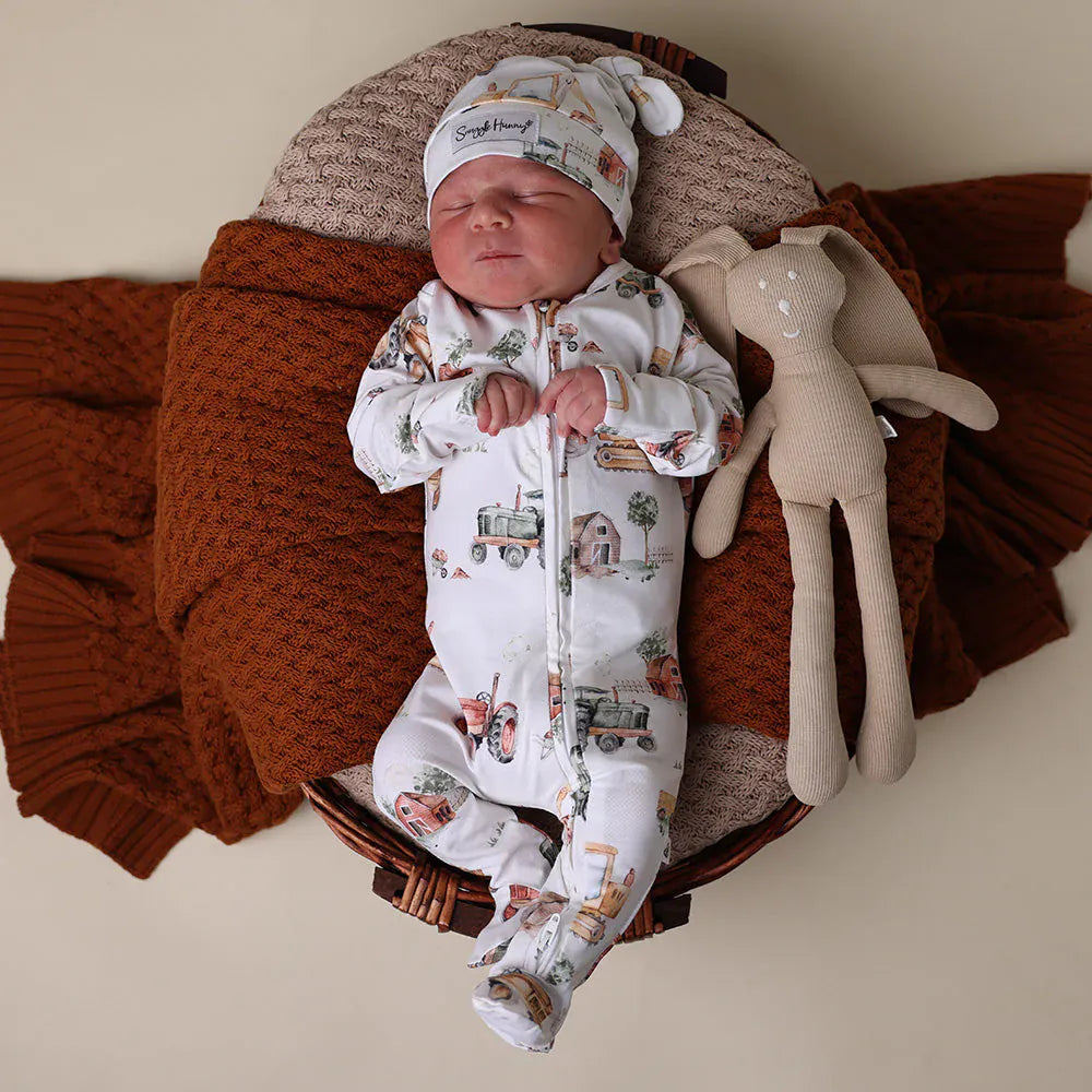 Snuggle Hunny Kids Unisex Onesie Prem Diggers & Tractors Organic Snuggle Sleepsuit Zip Footie