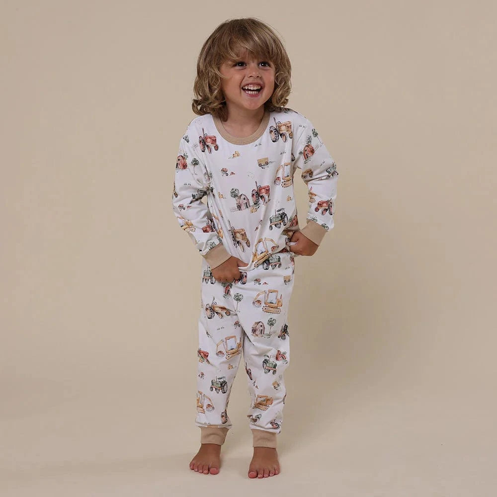 Snuggle Hunny Kids Unisex Sleepware Diggers & Tractors Organic Kids Long Sleeve PJ Set