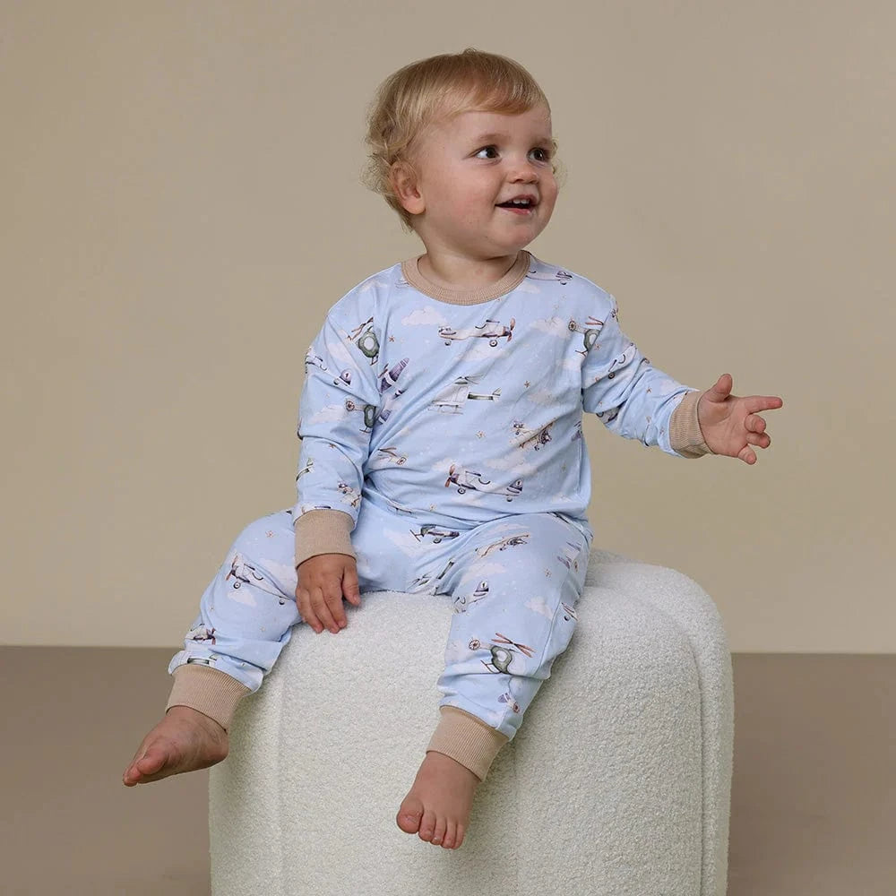 Snuggle Hunny Kids Unisex Sleepware Taking Flight Organic Kids Long Sleeve PJ Set