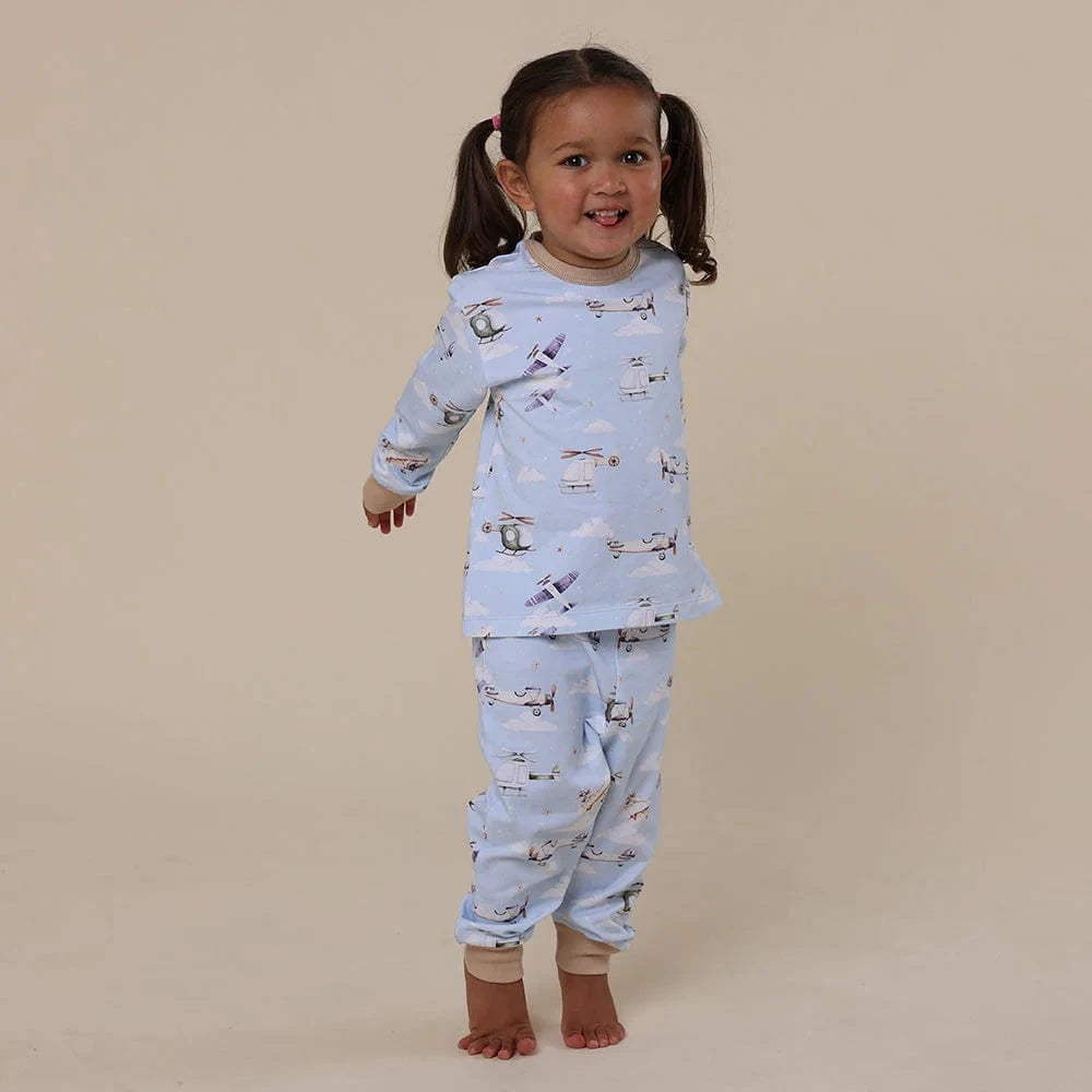 Snuggle Hunny Kids Unisex Sleepware Taking Flight Organic Kids Long Sleeve PJ Set