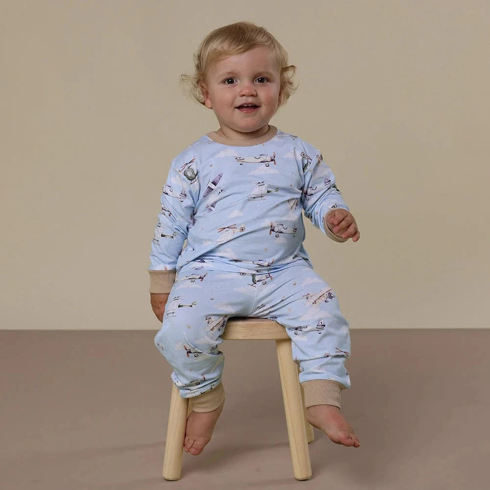 Snuggle Hunny Kids Unisex Sleepware Taking Flight Organic Kids Long Sleeve PJ Set