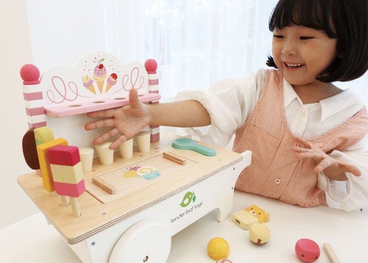 Tender Leaf Toys ice cream cart toy with colorful pretend ice cream cones and playful design for kids.