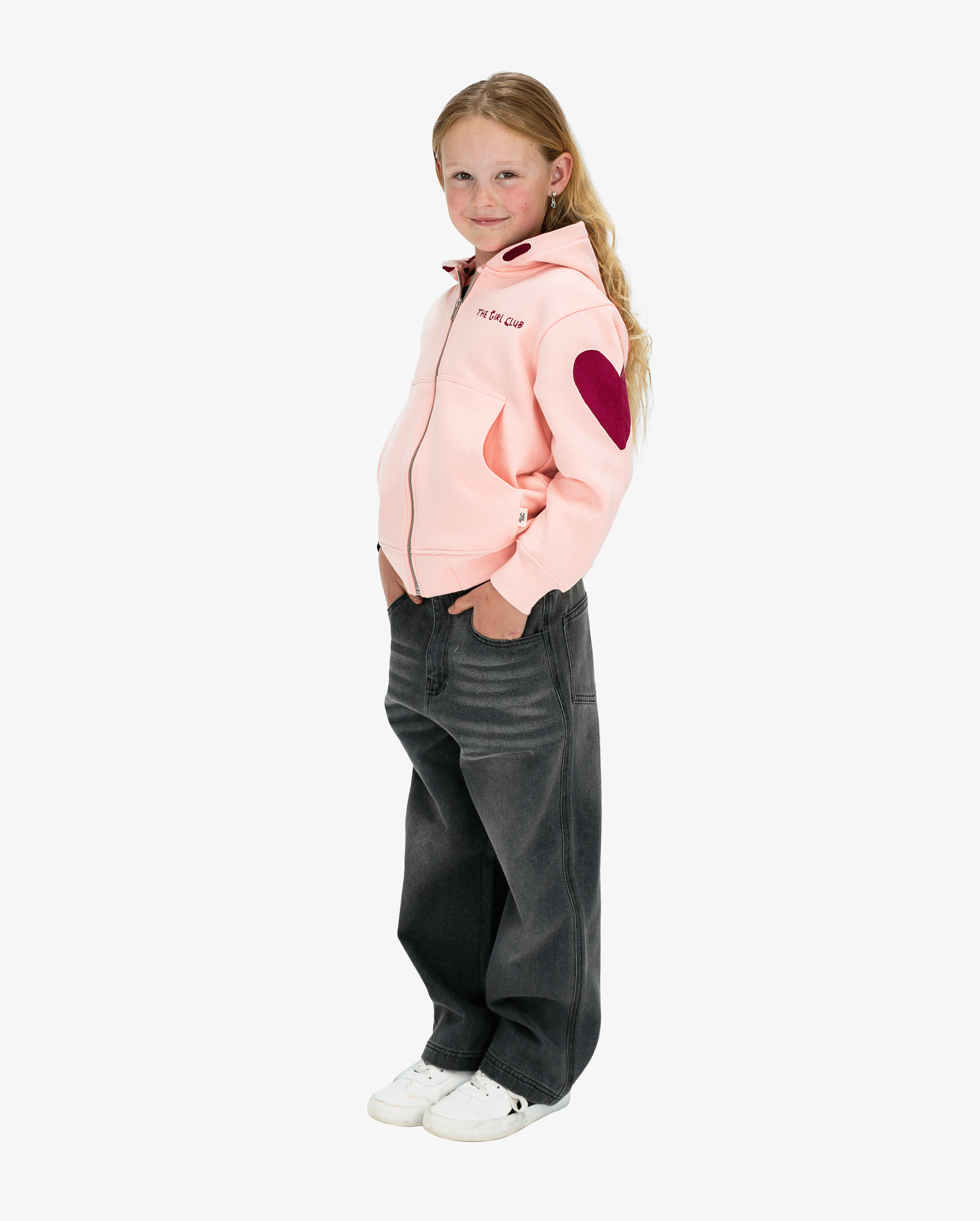 The Girl Club Girls Jacket Pink Heart Zip Hood