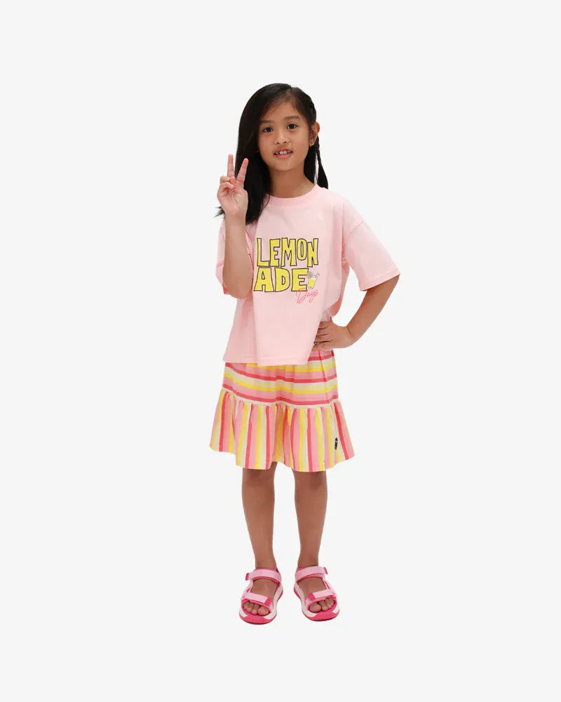Girls Pink Lemonade Tee by The Girl Club, casual top with pink lemonade graphic, perfect for young girls' everyday wear.