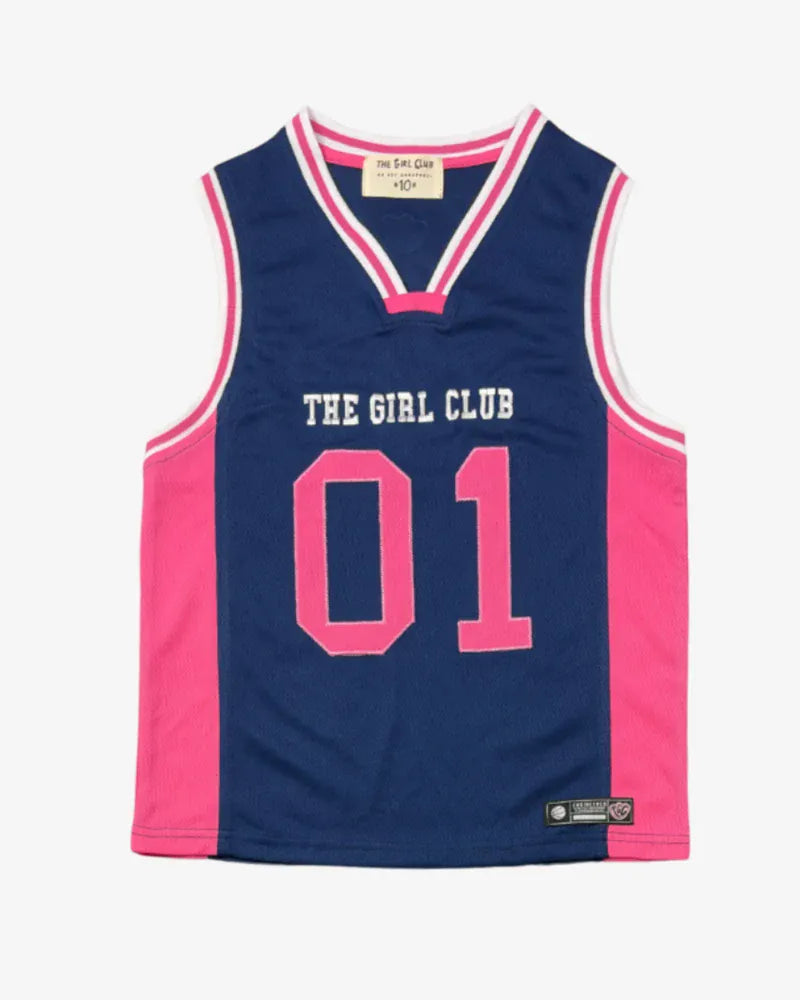 Girls basketball tank top by The Girl Club featuring a sporty sleeveless design and vibrant athletic style.