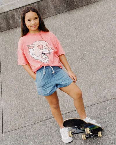 The Girl Club Shorts Vintage Blue Wash Twill Shorts