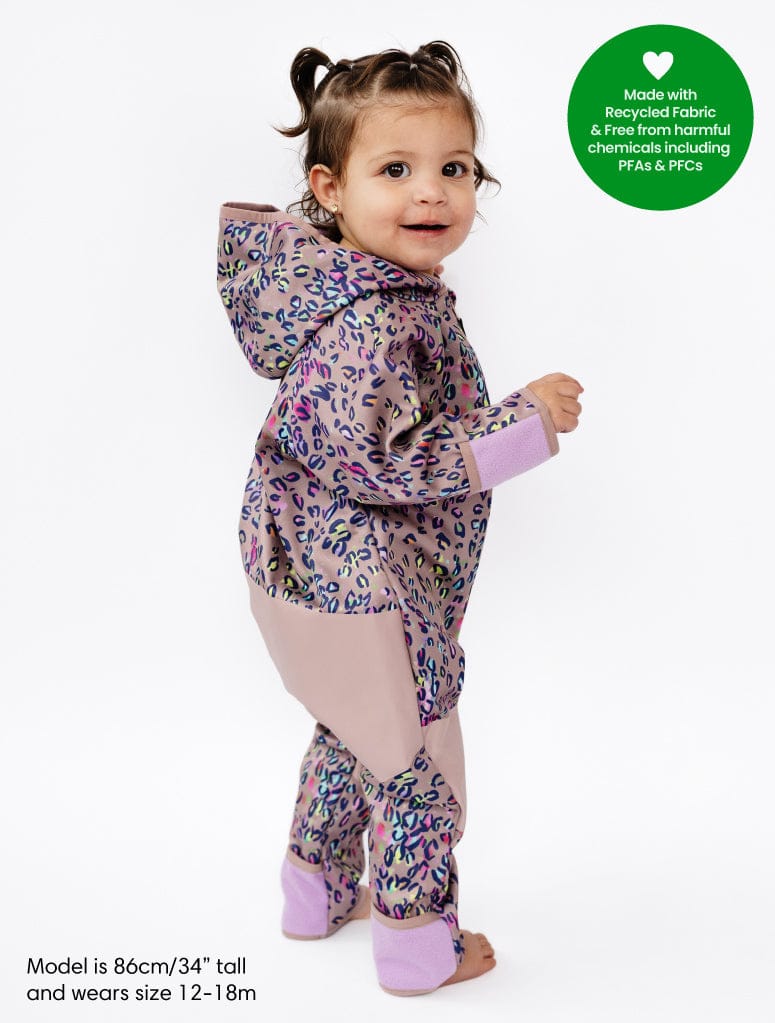 Therm Girls All In One All-Weather Fleece Onesie - Rainbow Leopard
