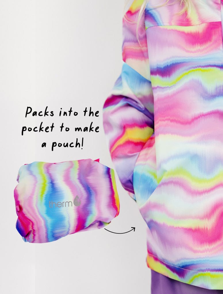 Therm Girls Jacket 10K Packaway Rainshell - Rainbow Wave