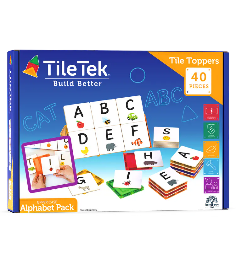 TileTek Toys TileTek - 40 Piece Magnetic Tile Toppers - Alphabet Uppercase