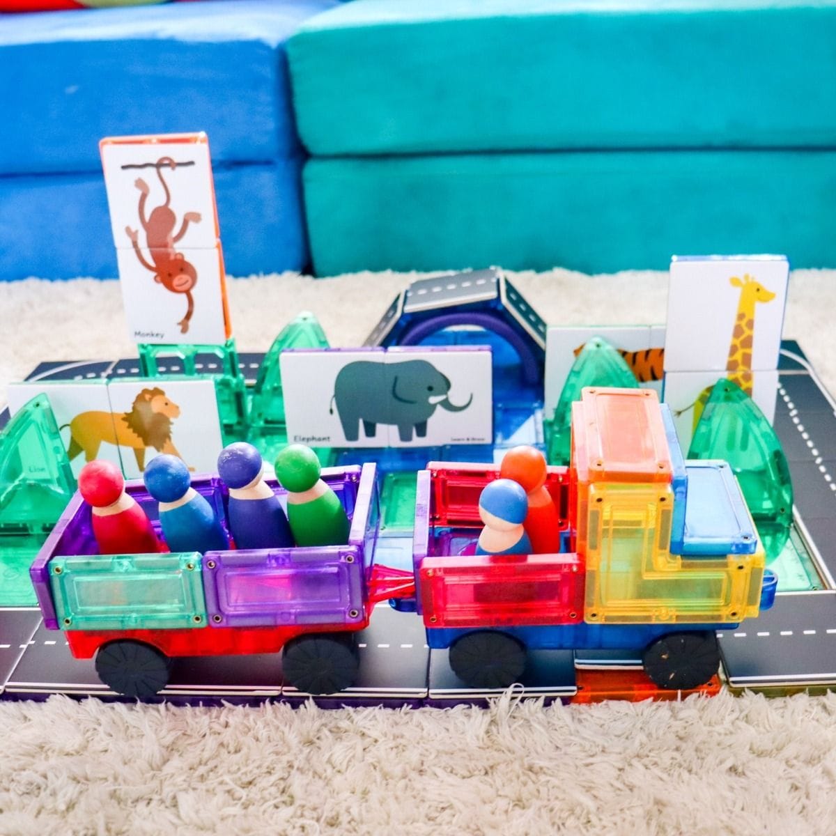 TileTek Toys TileTek - 40 Piece Magnetic Tile Toppers - Animal Pack