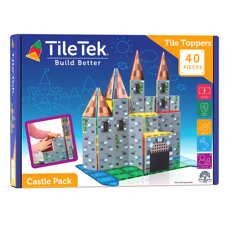 TileTek Toys TileTek - 40 Piece Magnetic Tile Toppers - Castle Pack