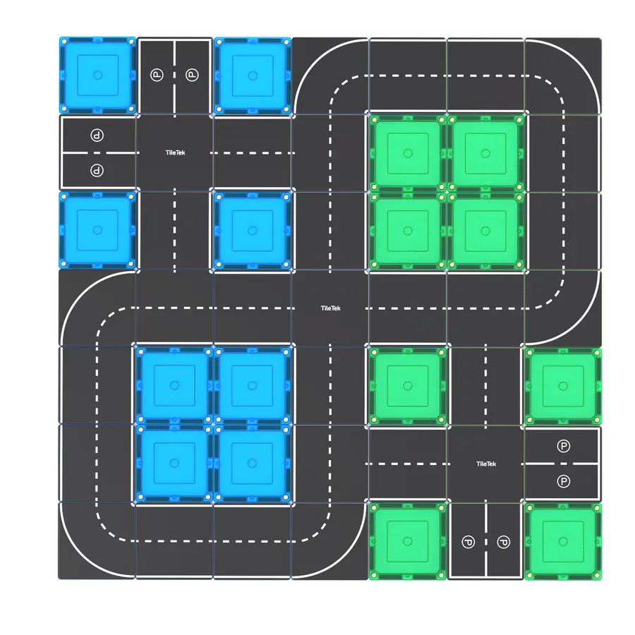 TileTek Toys TileTek - 40 Piece Magnetic Tile Toppers - Roads