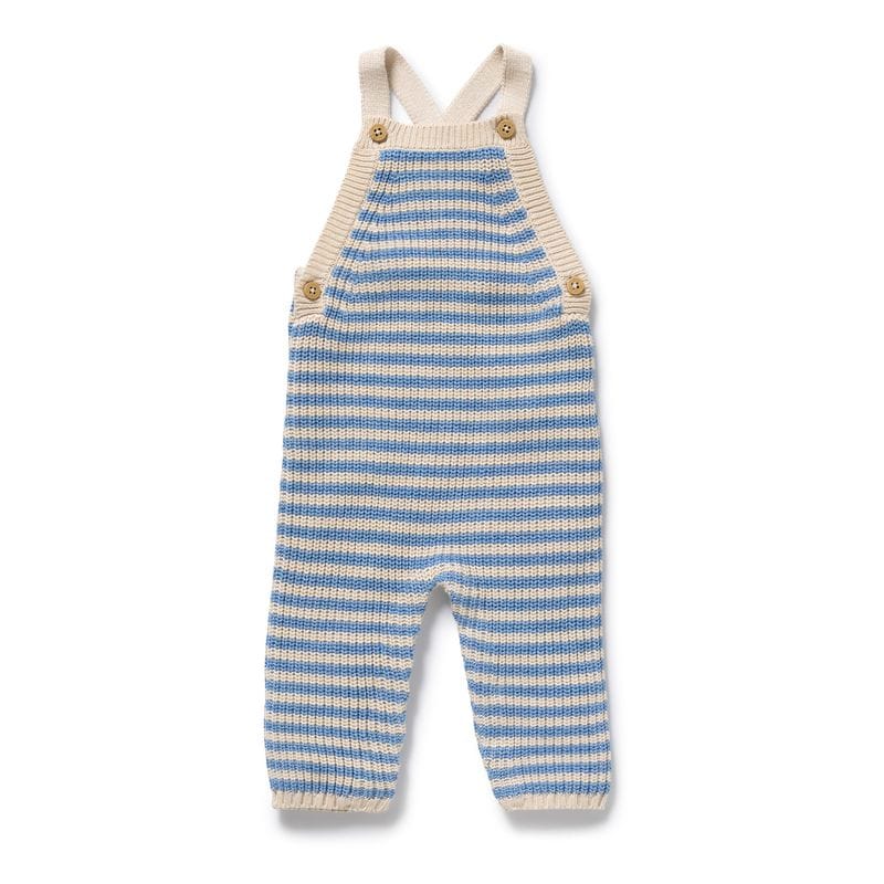 Wilson & Frenchy Boys All In Ones 0-3M Frosted Blue Organic Stripe Knitted Overall