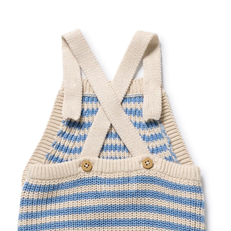 Wilson & Frenchy Boys All In Ones Frosted Blue Organic Stripe Knitted Overall