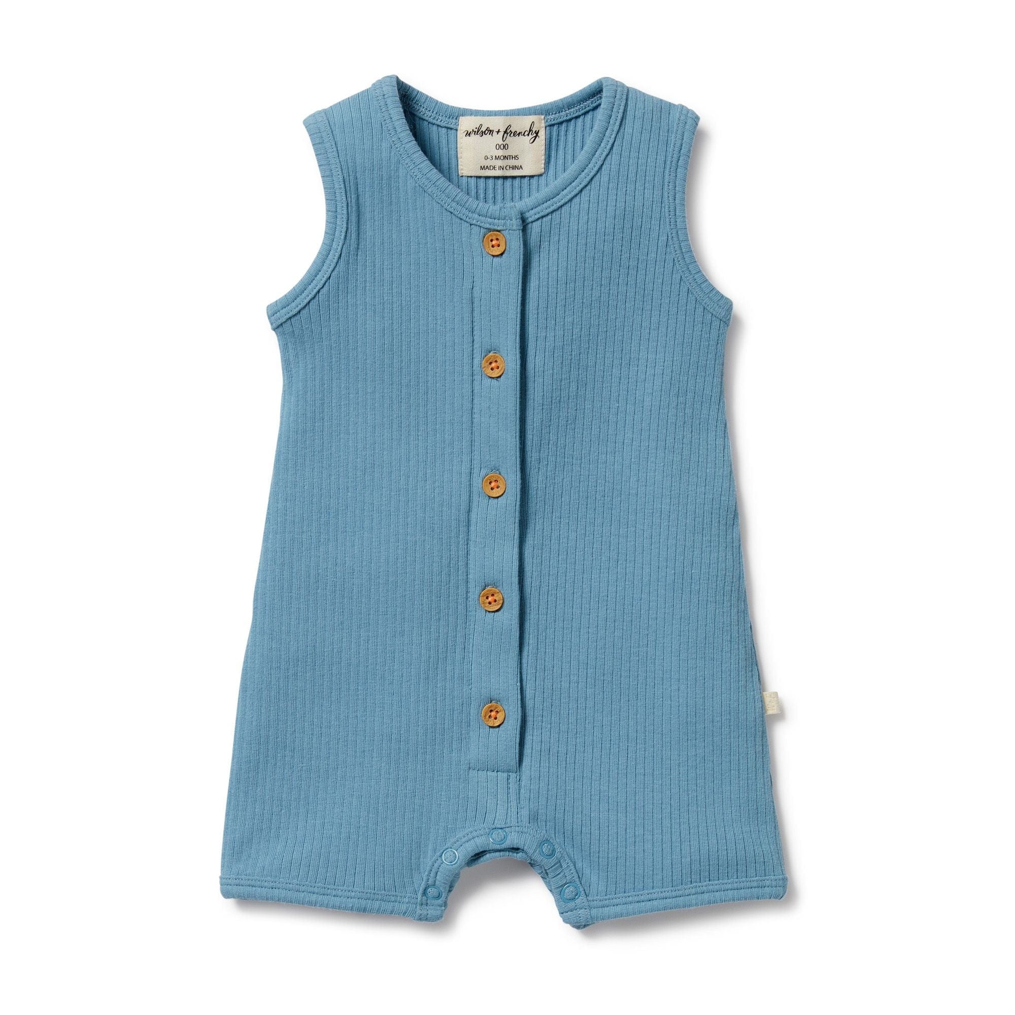 Wilson & Frenchy Boys All In Ones Sky Blue Organic Rib Growsuit