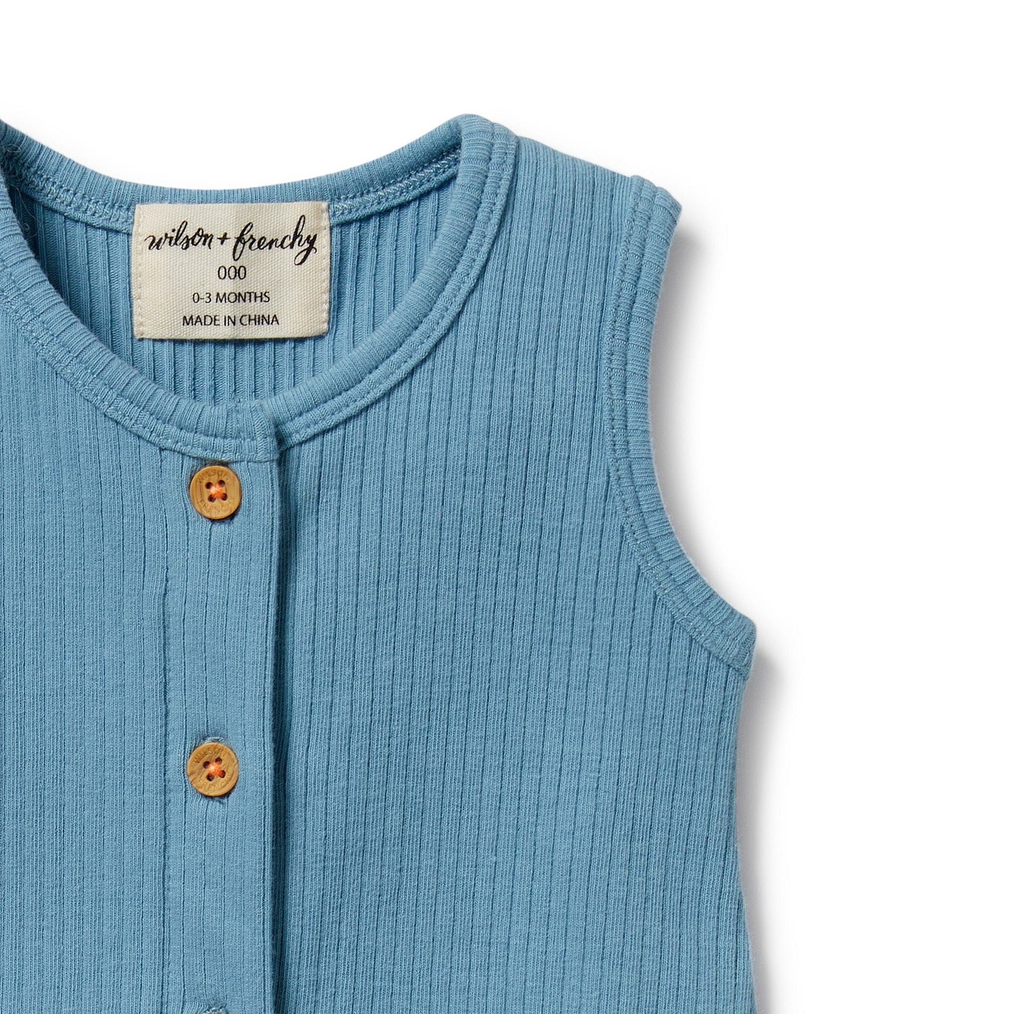 Wilson & Frenchy Boys All In Ones Sky Blue Organic Rib Growsuit