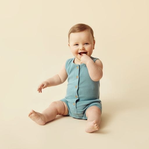 Wilson & Frenchy Boys All In Ones Sky Blue Organic Rib Growsuit