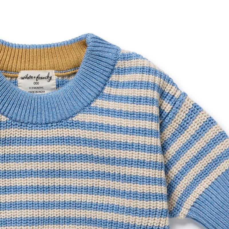 Wilson & Frenchy Boys Jumper Frosted Blue Organic Knitted Stripe Jumper