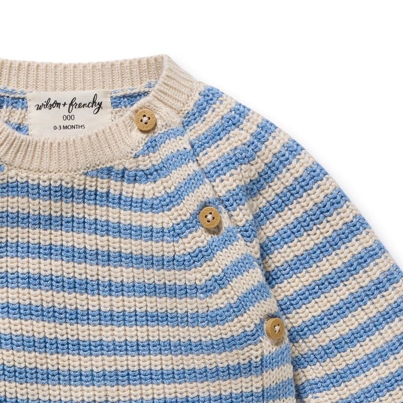Wilson & Frenchy Boys Jumper Frosted Blue Organic Knitted Stripe Kimono Cardigan