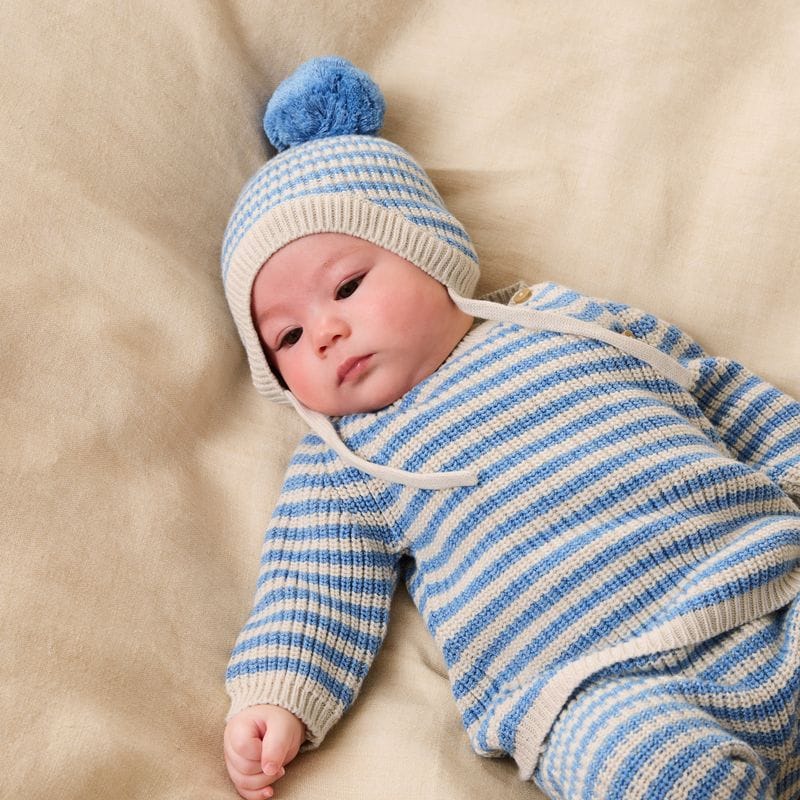 Wilson & Frenchy Boys Jumper NB Frosted Blue Organic Knitted Stripe Kimono Cardigan