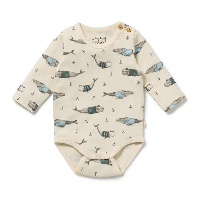 Wilson & Frenchy Boys Onesie 0-3M Woolly Whales Organic Bodysuit