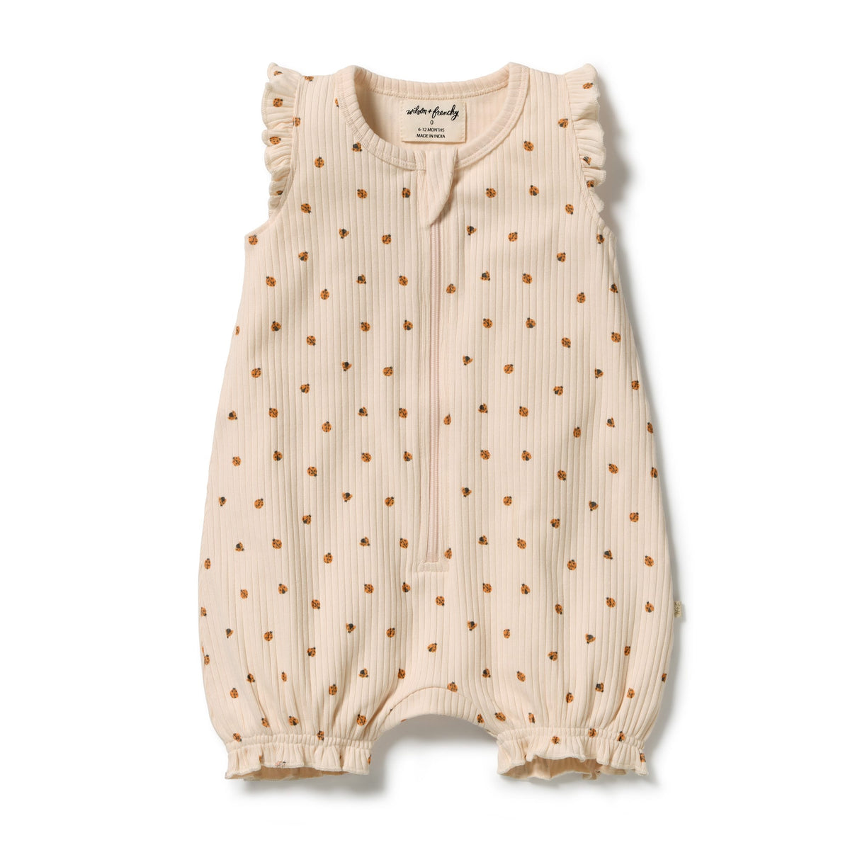 Wilson & Frenchy Girls All In One 0-3M Little Lady Bugs Organic Ruffle Zipsuit