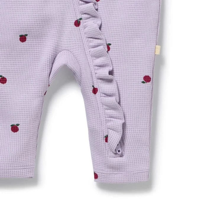 Wilson & Frenchy Girls All In One Berry Plums Organic Waffle Ruffle Zipsuit