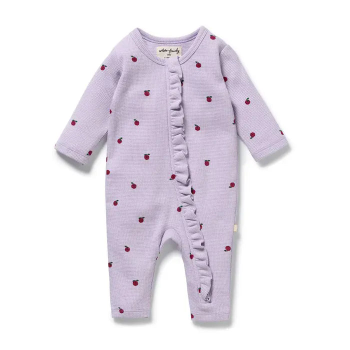 Wilson & Frenchy Girls All In One Berry Plums Organic Waffle Ruffle Zipsuit