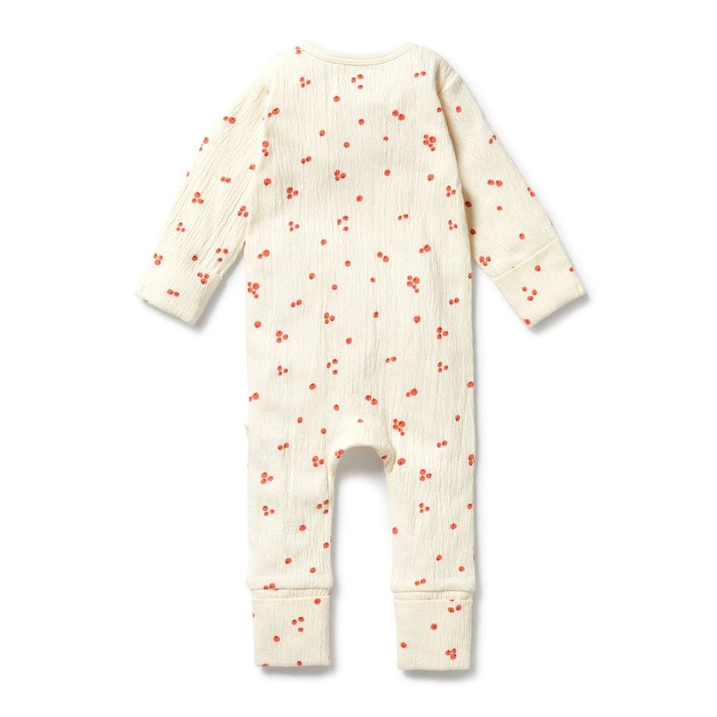 Wilson & Frenchy Girls All In One Jolly Holly Organic Crinkle Zipsuit with Feet