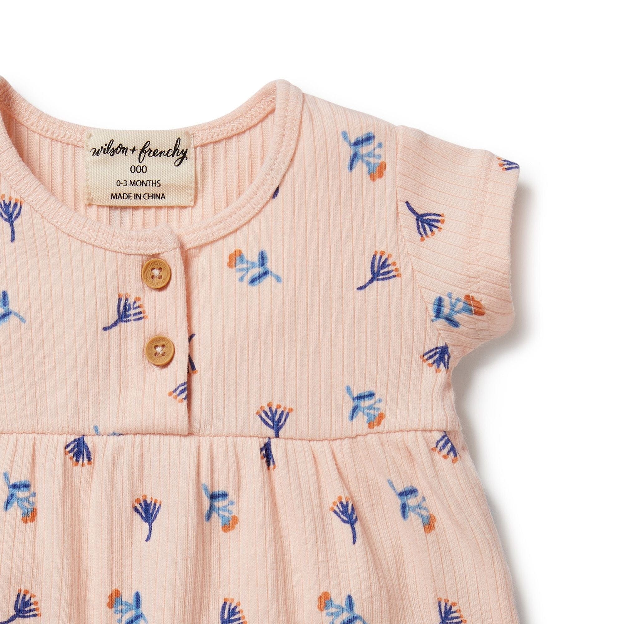 Wilson & Frenchy Girls All In One Little Flower Organic Rib Playsuit