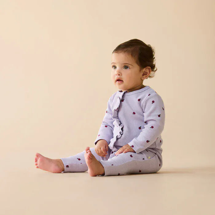 Wilson & Frenchy Girls All In One NB Berry Plums Organic Waffle Ruffle Zipsuit