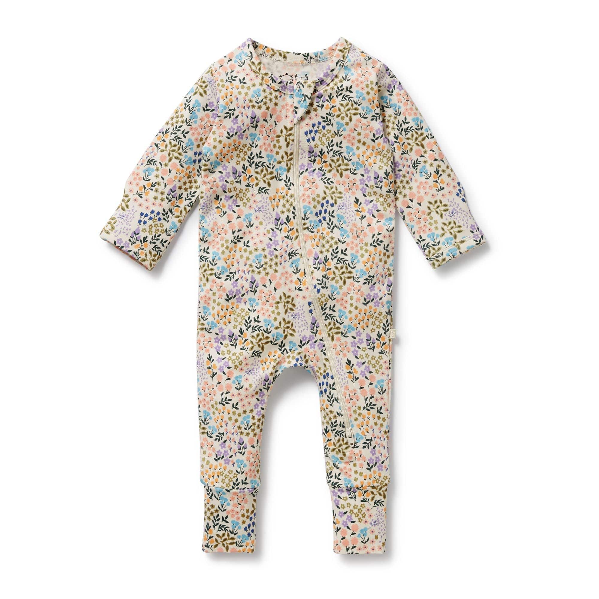 Wilson & Frenchy Girls All In One Tiny Bloom Organic Zipsuit with Feet