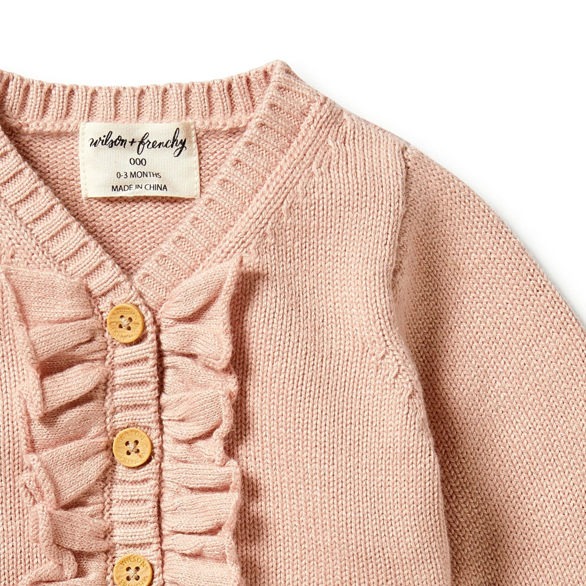 Wilson & Frenchy Girls Jacket Knitted Ruffle Cardigan - Rose