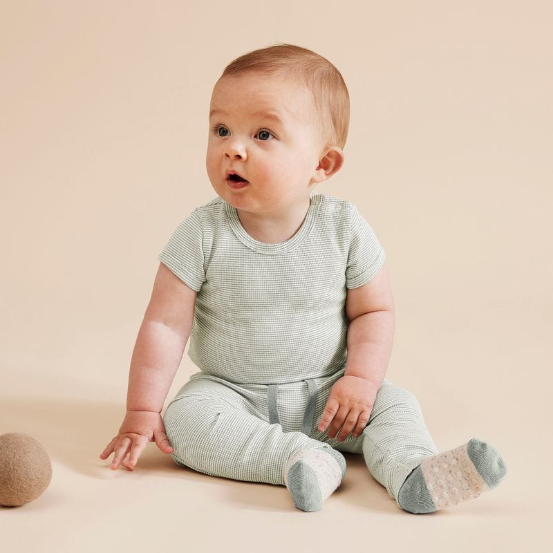 Wilson & Frenchy Girls Onesie 0-3M Organic Stripe Rib Bodysuit - Fern